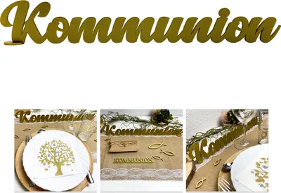 Produktbild von Oblique Unique Schriftzug Kommunion aus Holz als Tischdeko für Kommunion Deko Dekoration Junge Mädchen - gold