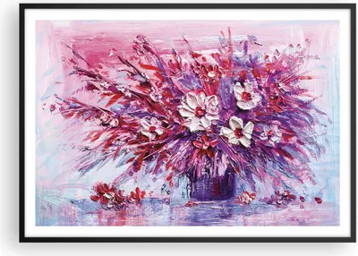 Produktbild von Gerahmtes Poster - Schwarzer Rahmen - Pastos Blumen Rosa - 100x70 cm - Wand Bild - Wanddeko - Wandbilder - Kunstposter - Wandposter - Bilderrahmen - Bilder - Kunstdruck - P2BAA100x70-4530