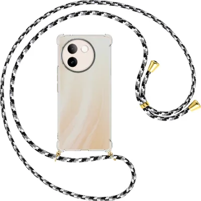 Produktbild von Handykette Backcover-Schutzhülle mit Band (Metall goldfarben) für vivo V30E 5G / V40 lite 5G - schwarz/grau/weiß