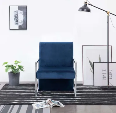 Image de The Living Store Fauteuil avec pieds chromés Bleu velours