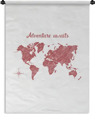 Produktbild von MuchoWow® Wandteppich Wandbehang Weltkarte - Zitate - Rot 120x160 cm Tapisserie Dekoration Wandtuch - Wohnzimmer - Moderne