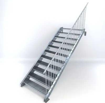 Produktbild von Stahltreppe 11 Stufen bis Höhe 220 cm, Laufbreite : 120 cm Geländer rechts ST 2 (31 / 31 mm gezackt)