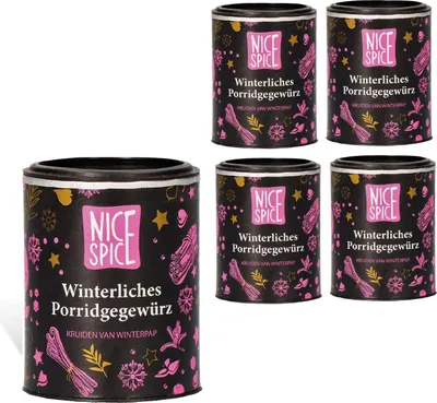 Produktbild von NICE SPICE Winterliches Porridgegewürz, 5 Dosen (5 x 50g), Gewürzmischung für aromatisches Porridge, Frühstück, Geschenk für Frühstücksliebhaber, Gewürzvorrat