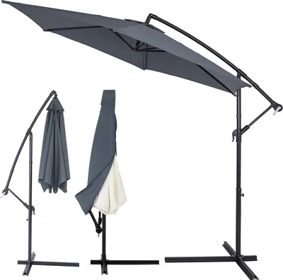 Productafbeelding van KINGSLEEVE® zonnescherm inclusief standaard, UV-bescherming 30+, diameter 300 cm, met handkurbel, aluminium, scharnierend en kantelbaar, geschikt voor tuin en terras, 3 meter, pergola zonnescherm, verkrijgbaar in 4 kleuren, kleur: antraciet