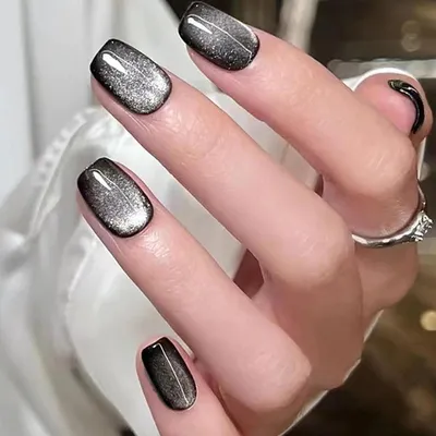 Produktbild von 24 Stück French Press on Nails, Eckig Kurz Schwarz Katzenauge Nägel, Glänzend Natürliche Acryl Fingernägel für Frauen