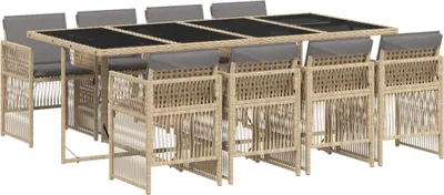 Produktbild von vidaXL 9-tlg. Garten-Essgruppe mit Kissen Beigemischung Poly Rattan
