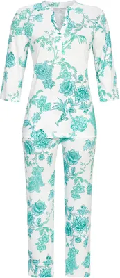Produktbild von RINGELLA 3/4 Arm Schlafanzug "Flower Dream" mit 7/8 Hose 4271202 | Perlweiß Türkis Größe: 46