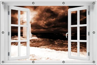 Produktbild von Wallario Outdoor-Poster für Garten oder Balkon 80 x 120 cm: Abstrakter Leuchtturm im Wasser bei stürmischer See