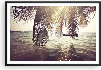 Produktbild von Gerahmtes Poster - Schwarzer Rahmen - Meer Palme Wasser - 91,5x61 cm - Wand Bild - Wanddeko - Wandbilder - Kunstposter - Wandposter - Bilderrahmen - Bilder - Kunstdruck - Wandbild - P2BAA91x61-3634