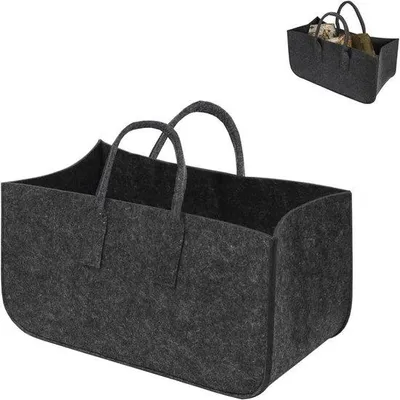 Produktbild von Famanu Filztasche Einkaufskorb - Feuerholzlagerung - Faltbares Design - 50 x 25 x 25 cm - Dunkelgrau