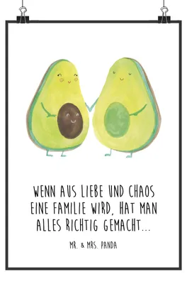 Produktbild von Mr. & Mrs. Panda Bild Avocado Pärchen DIN A2 - Weiß - Geschenk, Liebe, Avocados, wanddeko, Plakat, Wandbild, drucke, Kunstdruck, Familie