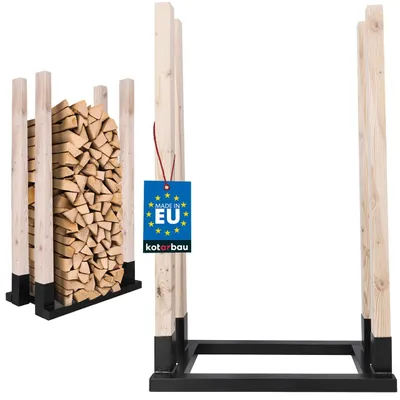 Produktbild von KOTARBAU® Kaminholzregal für innen & außen 81,5x32x122cm Brennholzregal Kaminholz Aufbewahrung Holzregal pulverbeschichteter Stahl + Holz Schwarz