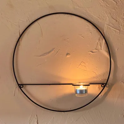 Produktbild von DanDiBo Wandteelichthalter Rund Ø 36 cm Wandkerzenhalter Metall Schwarz Teelichthalter Teelicht Wandleuchter Schmiedeeisen