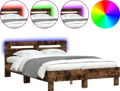 Produktbild von vidaXL Bettgestell mit Kopfteil LED-Beleuchtung Räuchereiche 120x190cm