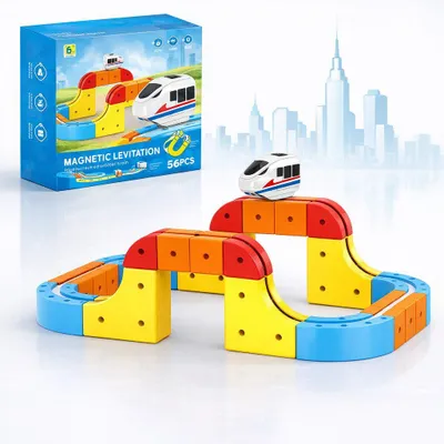 Produktbild von GOLDSTERN-TECH Spielzeugeisenbahn-Set Magnetische Zugbahn Baukasten Magnetische 3D Zugstrecke – flexibel & motorisiert Rennbahn