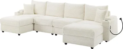 Produktbild von YHL Voyura 2231 Moderner Sofa mit Schaumfüllung Rückenkissen – L-Form Massivholzgestell– Beigeweiß