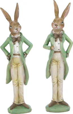 Produktbild von Deko-Hasen 2er-Set junge Hasen-Männer im angesagten Retro-Look, Osterfiguren aus Polyresin für Indoor, (HxB) 24,5x6 cm, Osterdekoration - Dekofigur