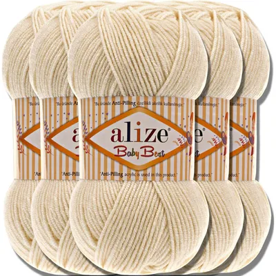 Produktbild von Alize 5x 100g Baby Best Wolle, Antipilling, Uni, Häkeln, Stricken (Cream | 1)