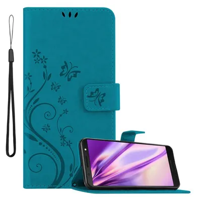 Obrázek produktu pro Cadorabo Pouzdro pro Motorola MOTO G6 PLUS Blue Ochranný kryt Mobilní pouzdro Pouzdro Flowers Flower