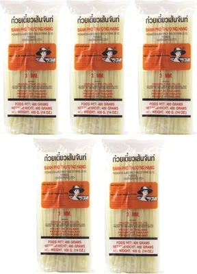 Produktbild von 5er-Pack FARMER 3mm Reisnudeln, Straight, Banh Pho (5x 400g) Bandnudeln | Rice Noodle