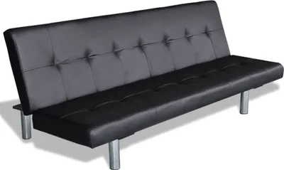 Zdjęcie produktu dla vidaXL Rozkładana sofa z 2 poduszkami ze sztucznej skóry, czarna