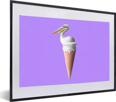 Produktbild von MuchoWow® Gerahmtes Poster Eiscreme - Vogel - Pelikan - Weiß - Eistüte 60x40 cm - Poster mit Schwarzem Bilderrahmen Wandposter Rahmen Foto Bilder - Schlafzimmer - Plakat in Rahmen - Drucken