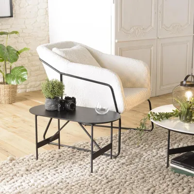 Image de DALY - Table basse en bois ovale noire 70x35cm piètement métal