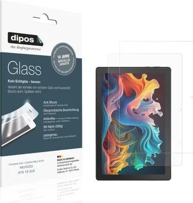 Produktbild von 2x Schutzfolie für MUISOO A10 10 Zoll matt - Anti-Shock 9H Folie dipos Glass Kunststoffglas