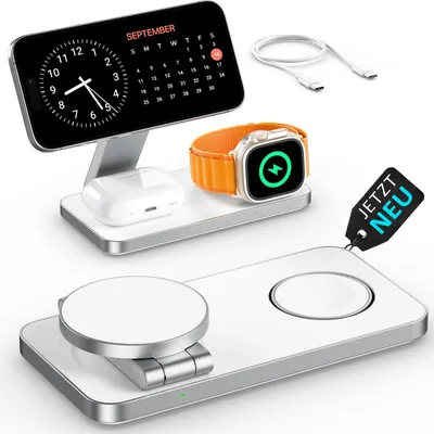 Produktbild von Ladestation Apple Watch iPhone MagSafe Ladegerät 3in1 Wireless Charger Induktive | 16 15 14 13 12 Plus Pro Max Charging Station | GreenHec