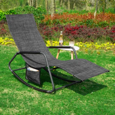 Produktbild von SoBuy Schaukelliege Sonnenliege mit Seitentasche Gartenliege Relaxstuhl Schwungliege für Gärten, Höfe, Strände, Balkone Schwarz/Grau OGS47-MS