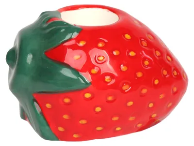 Image de Bougeoir de table en forme de fraise, bougeoir en céramique pour bougies cylindriques, environ 8 x 6,5 x 5 cm
