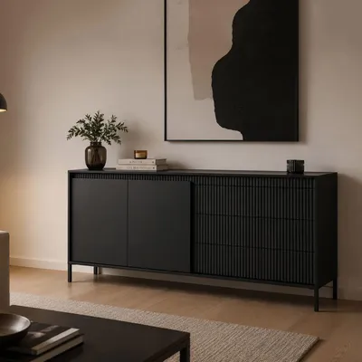Immagine prodotto di Hatone - Credenza, 187x40x81h cm Nero, 3 Cassetti