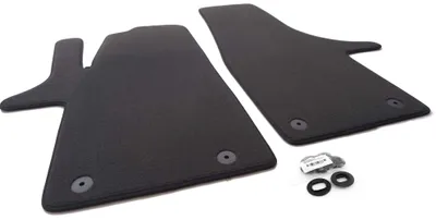 Image de Tapis de sol adaptés au VW T5 T6 Transporter (fourgon, pick-up, 3 places à l'avant) en velours, 2 pièces à l'avant, noir