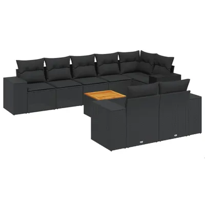 Produktbild von vidaXL 9-tlg. Garten-Sofagarnitur mit Kissen Schwarz Poly Rattan