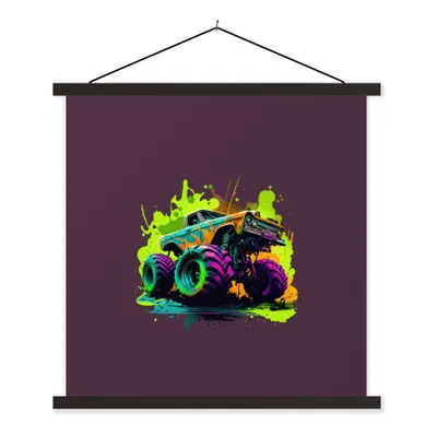 Produktbild von MuchoWow® Textilposter Monstertruck - Grün - Neon - Auto - Design 40x40 cm mit schwarzem Rahmen - Fotos