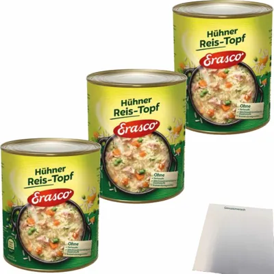 Produktbild von Erasco Hühner Reistopf 3er Pack (3x800g Dose) + usy Block