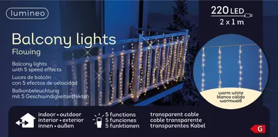 Produktbild von Lumineo Balkonbeleuchtung 220 LED 2x1 m warm weiß, transparentes Kabel