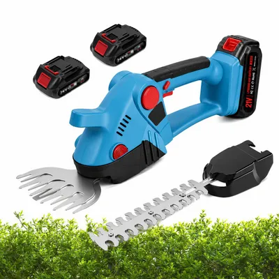 Produktbild von 2-in-1 Kabellose Heckenschere,Elektrische Heckenschneider 21V mit 130° Verstellung Drehbarer Kopf (6 Gänge),Sicherheitsschloss,Leicht&Leise,Blau