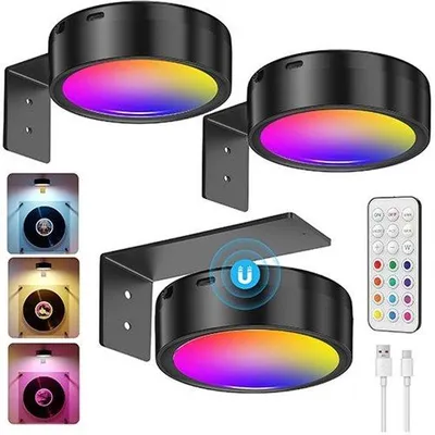Obrázek produktu pro Sada 3 ks – bezdrátová LED lampa na fotografie – dobíjecí přes USB – s dálkovým ovládáním – nástěnná lampa – napájení z akumulátoru – bodové světlo – dekorativní osvětlení – na obrazy – černá