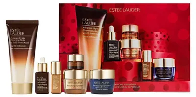 Produktbild von Estée Lauder Skincare Superstars Gesichtspflege-Set, 6-teilig: Reinigungsjelly 100 ml, Augencreme 5 ml, 2 Seren und 2 Gesichtscremes je 15 ml, limitierte Edition