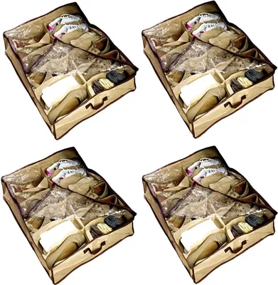 Produktbild von 4x Unterbettkommode mit 12 Speicherfächer | Schuhe Unterbettbox Aufbewahrung | Schuhaufbewahrung Kommode Bett | Aufbewahrungstasche