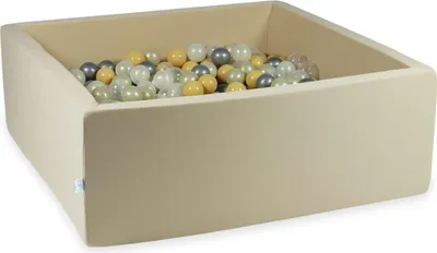 Produktbild von Trockenbecken 110x110x40 beige mit 600 Bällen: transparent, opaleszierend, hellgold, silber, beige