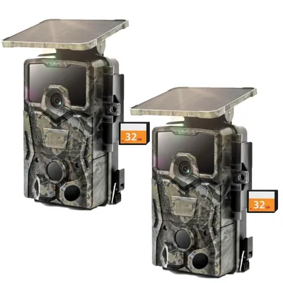 Image de 2 pièces de gibier caméra 4K 48MP animal solaire avec détecteur de mouvement vision nocturne, 120 ° angle de détection