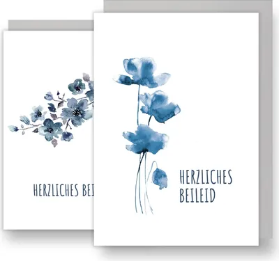 Produktbild von Friendly Fox Blumen Kondolenzkarten mit Umschlag, 4 DIN A5 Trauerkarten mit Umschlag, Beileidskarten für Todesfall, Anteilnahme Karte Beileid