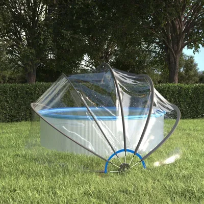 Produktbild von Runde Poolüberdachung, Pooldach 376x188 cm, Pavillon Zelt, Transparent, Faltbar, Für Runde Pools, Seitentüren Aufrollbar