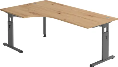 Produktbild von bümö Schreibtisch Serie-O - Nachbildung: Asteiche, Gestell: Graphit, Größe: Eckschreibtisch 200 x 120 cm