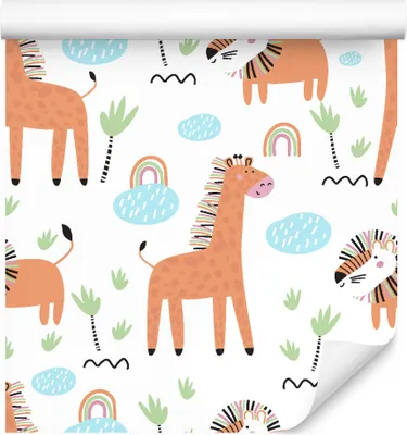 Produktbild von 10m VLIES TAPETE Rolle Kinderzimmer Lüwen Regenbogen Safari Giraffen XXL
