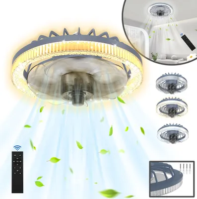 Image de LARS360 Plafonnier à intensité variable avec ventilateur intégré, lampe de ventilateur d'éclairage 60W, ventilateur de plafond acrylique avec télécommande, 3 couleurs de lumière LED