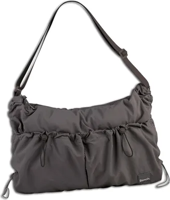 A gray-brown Bench handbag is shown against a white background.