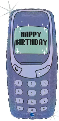 Obrázek produktu pro Tvarovaný fóliový balónek telefon "Happy Birthday" holografický | 58 cm